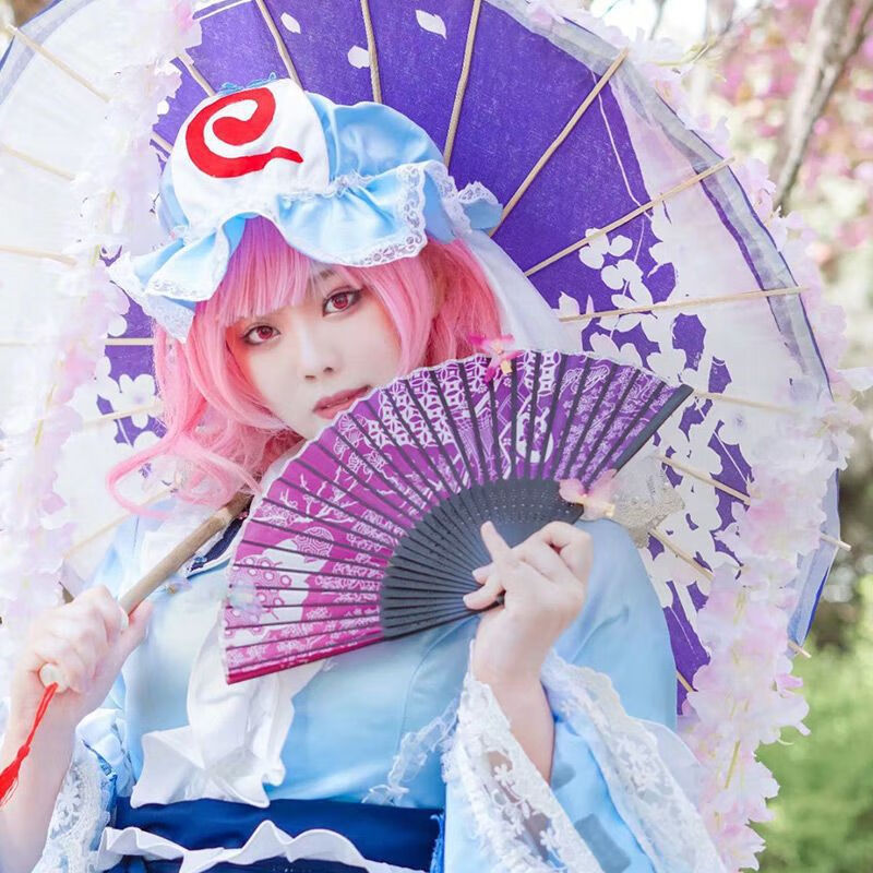萌奇堡东方project扇子 西行寺幽幽子扇子绢布古风日式折扇动漫周边