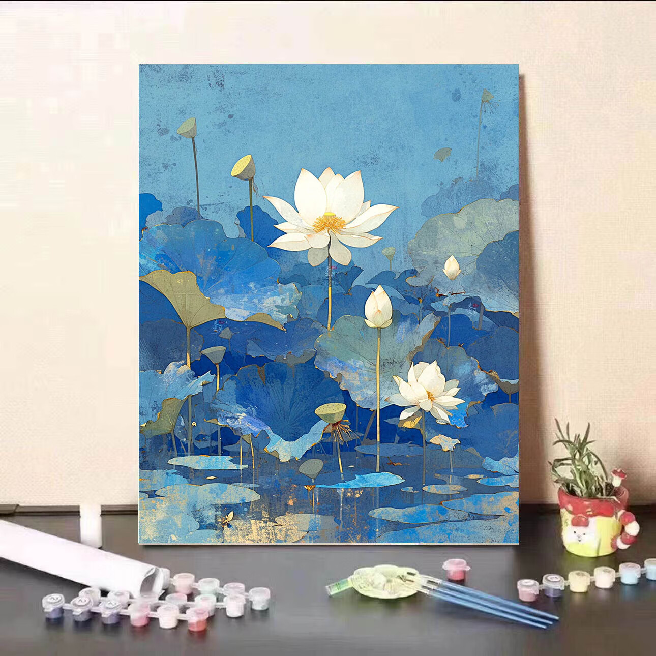 春天荷花数字油画diy手工填色治愈解压高颜值礼物客厅装饰画送礼 xk