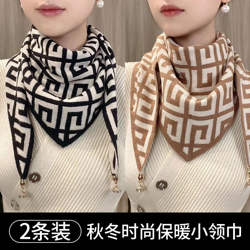 小丝巾高档磁吸扣丝巾脖套女冬季时尚百搭女士围巾磁铁吸扣三角巾