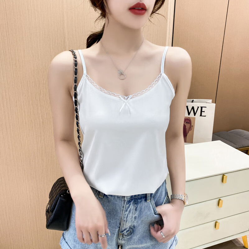 妙辉吊带背心女夏季v领外穿性感露肩美背蕾丝无袖上衣内搭宽松打底衫