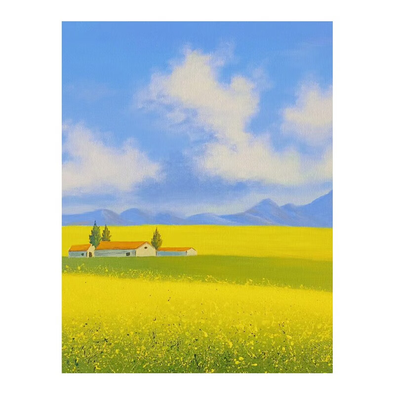 彩象乡村田园风光纯手绘油画玄关蓝天白云风景装饰画客厅挂画草原壁画
