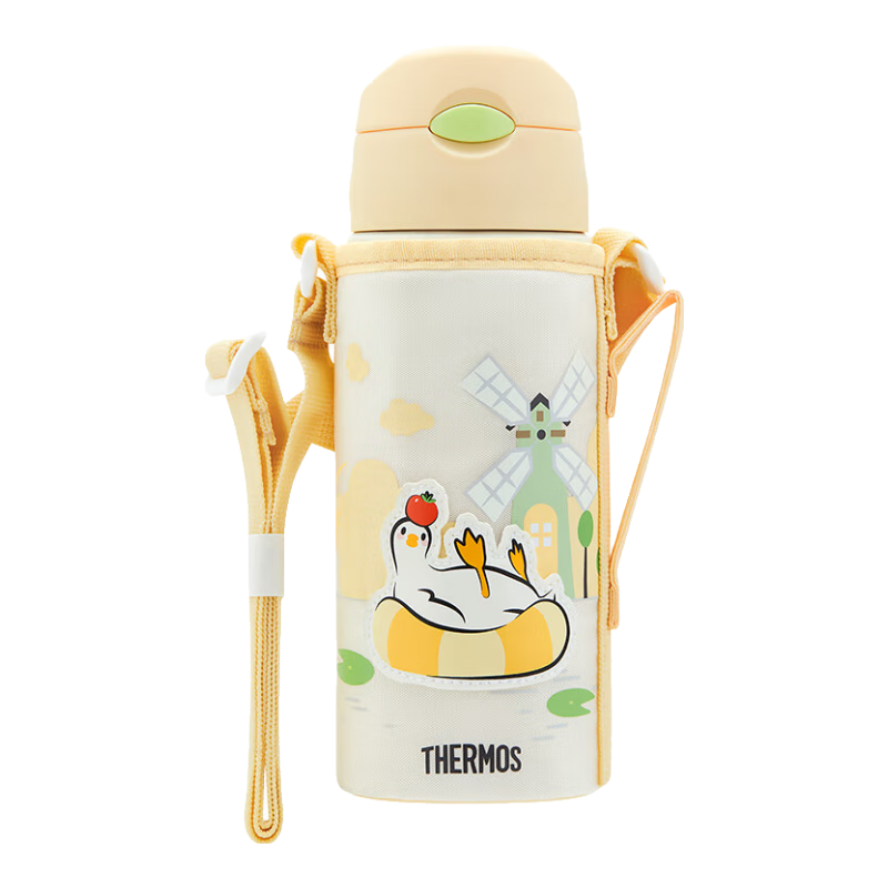 膳魔师儿童保温杯吸管杯学生水杯直饮杯大容量喝水杯子运动水壶 TCKP 【呆呆鹅】多功能保温杯 （升级4盖+杯套）
