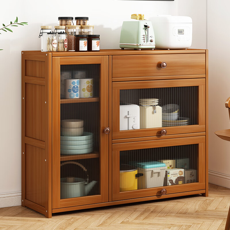 竹藝佳（ZHUYIJIA）餐邊柜家用客廳儲物柜廚房碗柜茶水柜靠墻酒柜置物多功能儲物柜 100三門餐邊柜帶抽