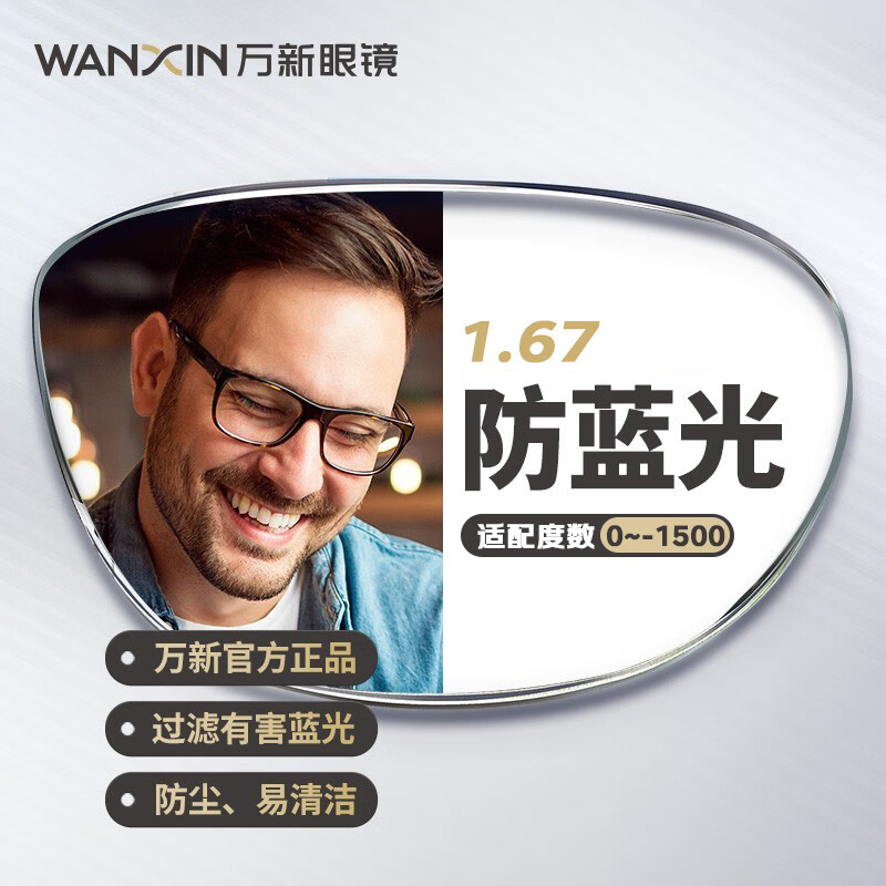 萬(wàn)新（WAN XIN）眼鏡片多屏防藍光1.67雙非球面配鏡防UV現片2片/-1500內