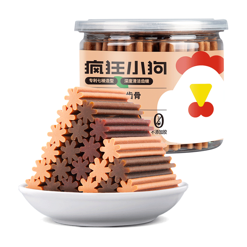 瘋狂小狗寵物狗狗零食磨牙棒泰迪金毛幼犬成犬潔齒耐咬訓(xùn)練獎勵 七棱潔齒|混合口味220g
