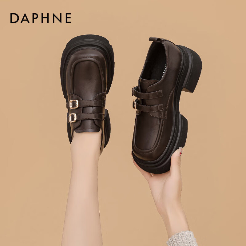 达芙妮乐福鞋女2026春秋新款厚底复古英伦风jk小皮鞋通勤百搭女单鞋LP 时尚棕【单里款 跟高6cm】 35
