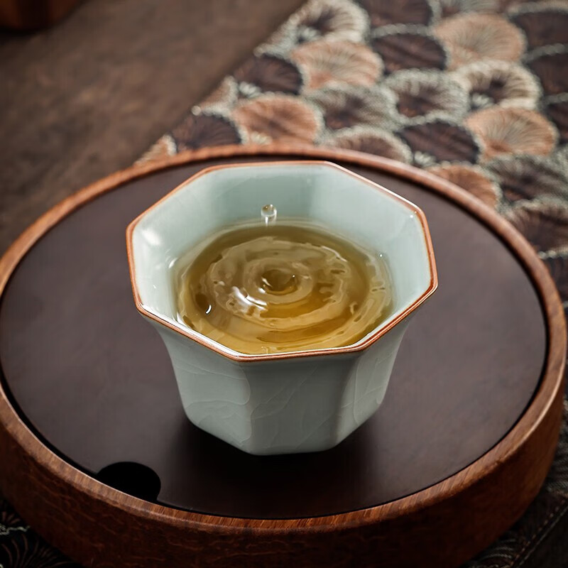 台湾汝窑八角杯陶瓷主人杯复古手工功夫品茗茶杯天青汝瓷 汝窑-八角