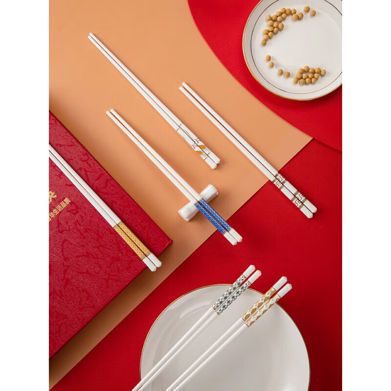 傳世瓷景德鎮(zhèn)陶瓷筷子防滑防霉骨瓷象牙白筷子套裝家用送禮貴族馬陶瓷 混色福字陶瓷筷0雙 2雙