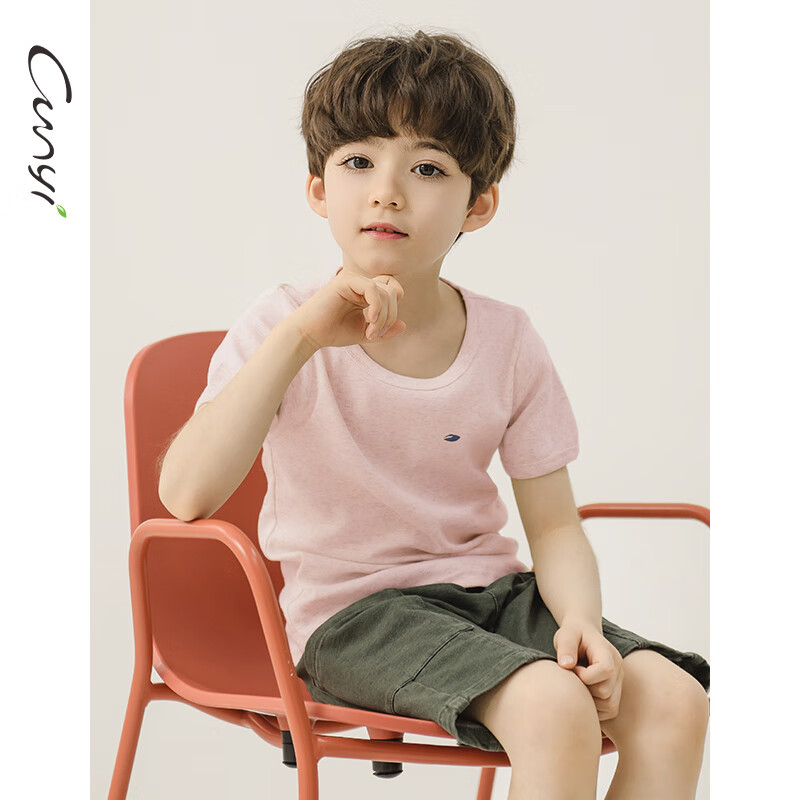 纯一良品（CUNYI）童装男童短袖t恤儿童夏装中大童运动上衣男孩打底衫基础款 姜黄 130 cm