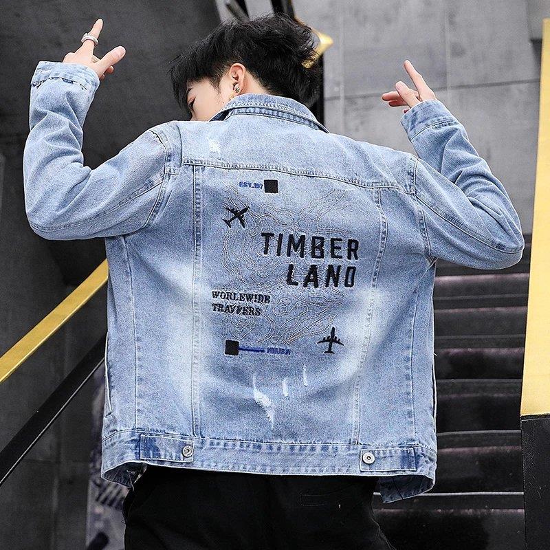 NUKM春秋痞帥外套男款牛仔外套潮流修身刺繡中國夾克學(xué)生韓版牛仔外套 刺繡機(jī)長703(藍(lán)色) M (90-105斤)左右