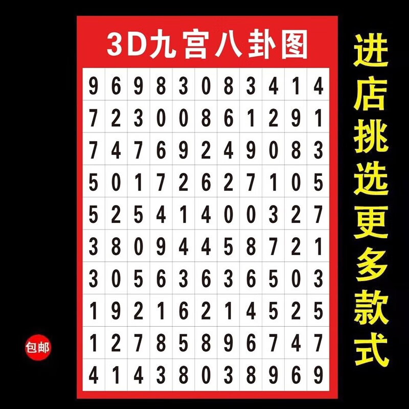 3d速查表福彩3d藏宝图和尾跨度区分表塑封胆码矩阵012路奇偶 3d九宫图