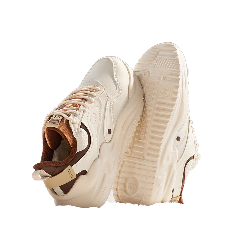 361°云舒3.0女鞋冬季加绒保暖鞋学生运动休闲鞋软底皮革面老爹鞋子女 【加绒】燕麦奶/咖啡棕色 38