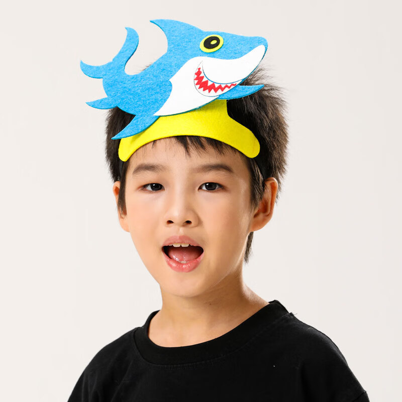 海洋小动物头套 儿童卡通动物帽子头饰小鱼龙虾金鱼海豹海星鲸鱼 鲨鱼