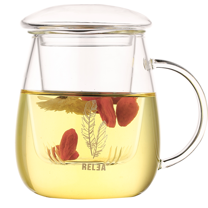 查询物生物RELEA玻璃杯茶水分离杯耐热泡茶杯子带过滤茶水分离玻璃水杯500ML落羽图案历史价格
