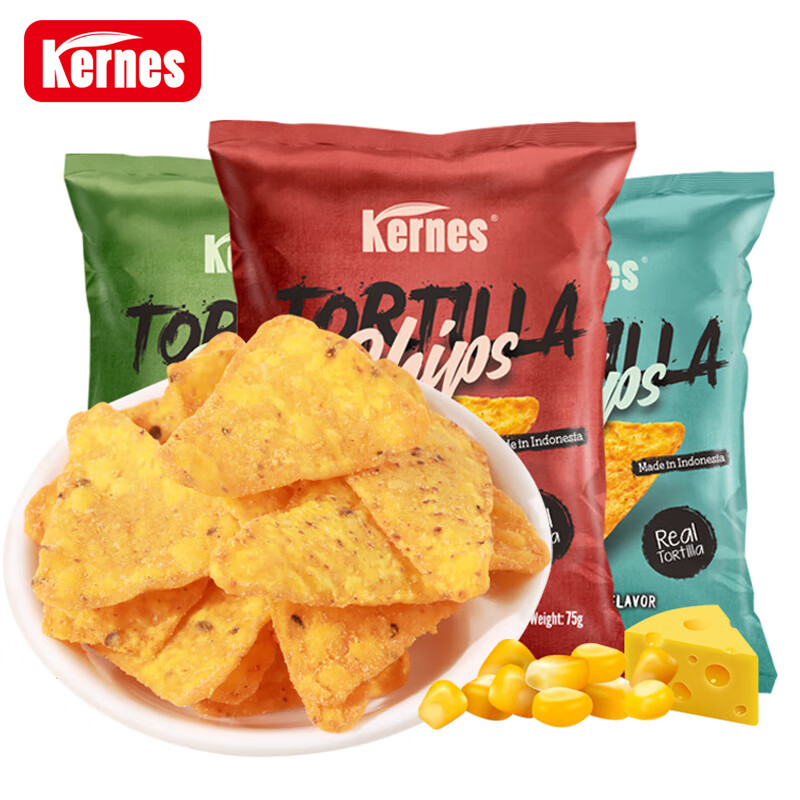 克恩兹玉米片75g*3袋原味奶酪味烤牛肉味谷物脆片休闲印尼进口网红零食 【原味+奶酪味+烤牛肉】 75g*3袋