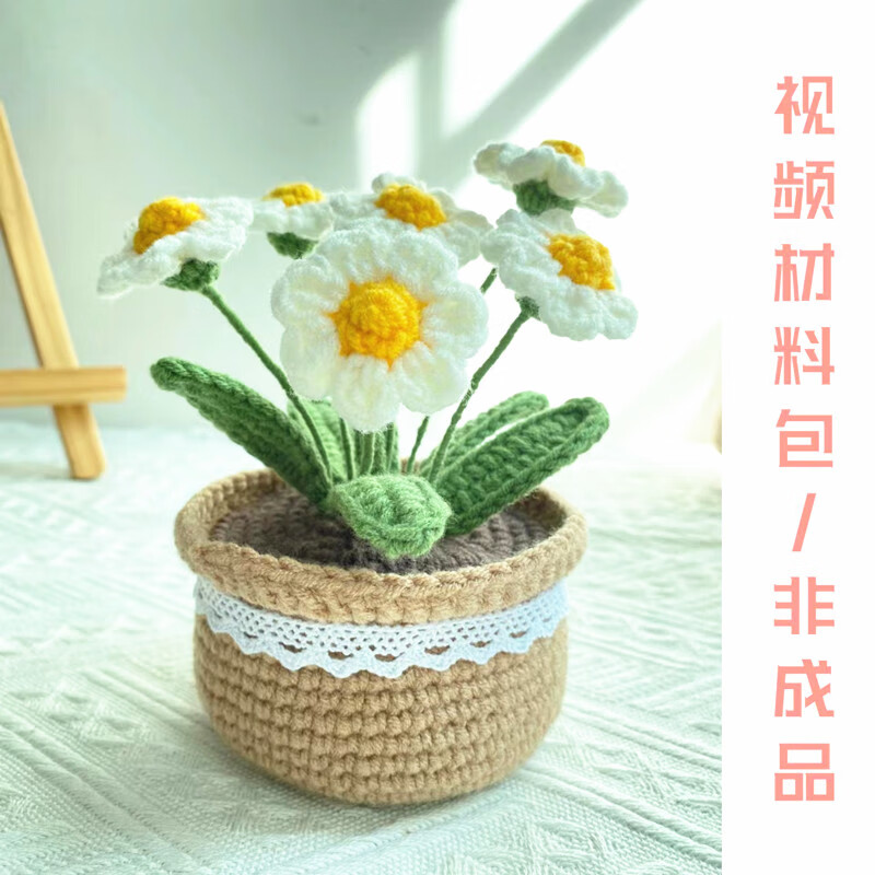 花束毛线钩织材料包自制摆件永生花 材料包小雏菊 盆栽  工具 教程