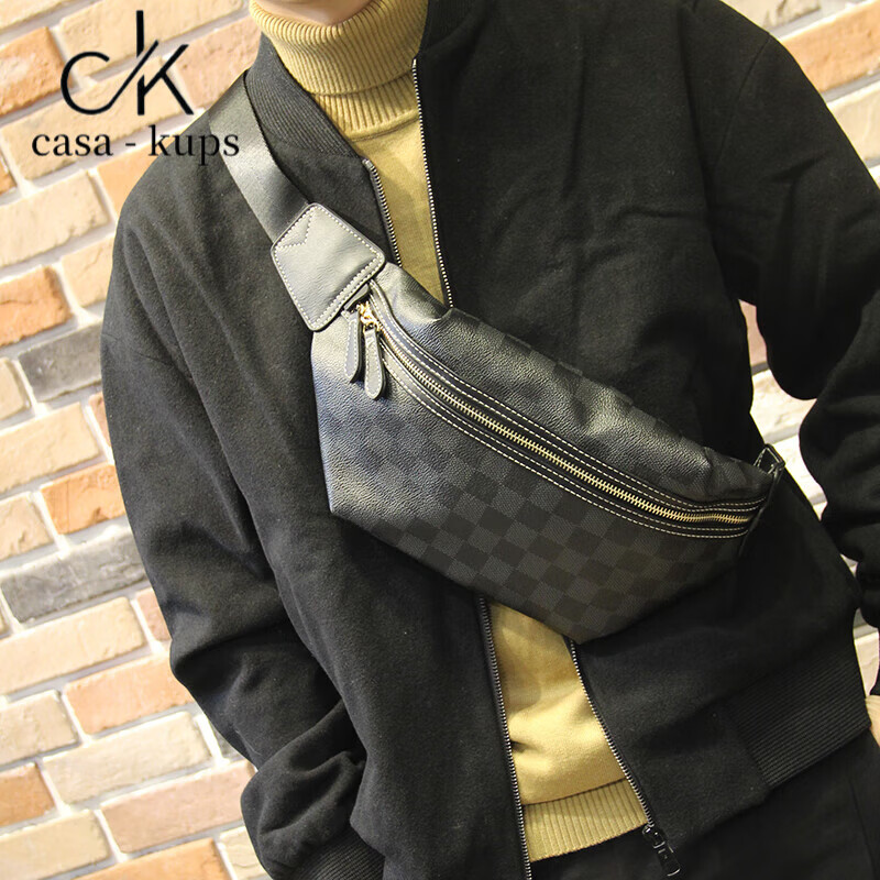casa-kupsck男士斜挎包胸包单肩包时尚潮流背包格子复古小包男潮牌