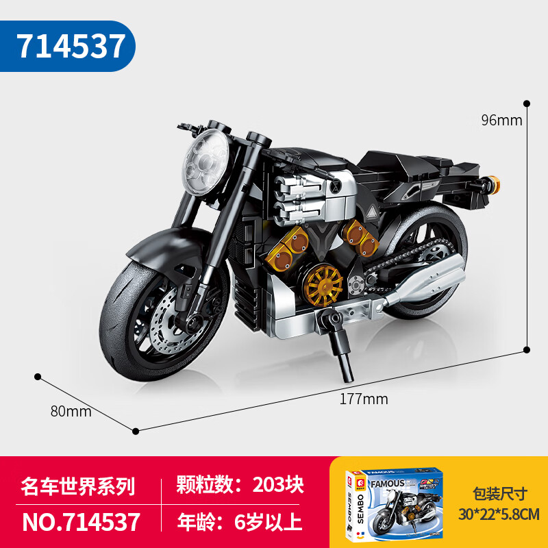 森寶積木森寶小摩托車(chē)拼裝積木玩具模型擺件拼插鐵騎機械傳動(dòng)男孩拼圖14歲 雅瑪哈V-MAX【203片】