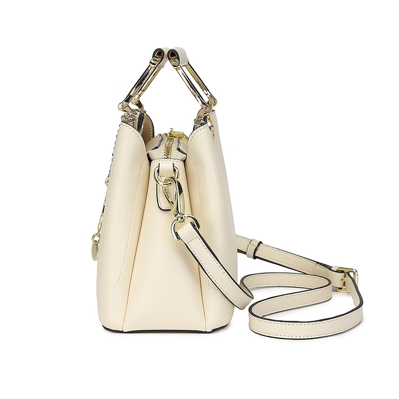 纪诗哲品牌包包女包2026年新款奢侈女士手提包情人节生日礼物送老婆女友 米白色【猫咪挂件】 中包