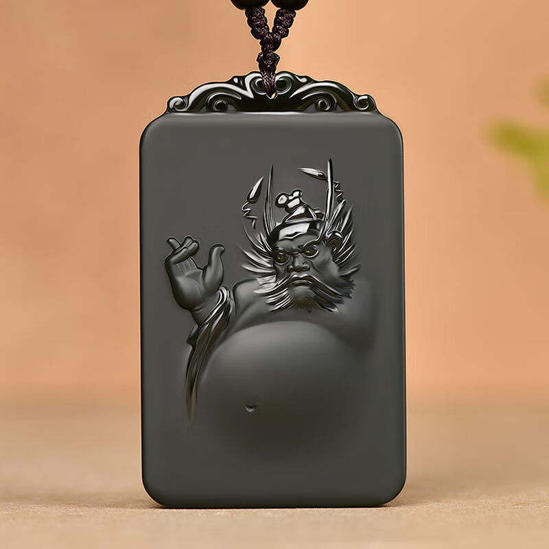 赵禄新疆和田玉青玉钟馗吊坠男士双面雕刻玉牌细料挂件玉佩生日礼物