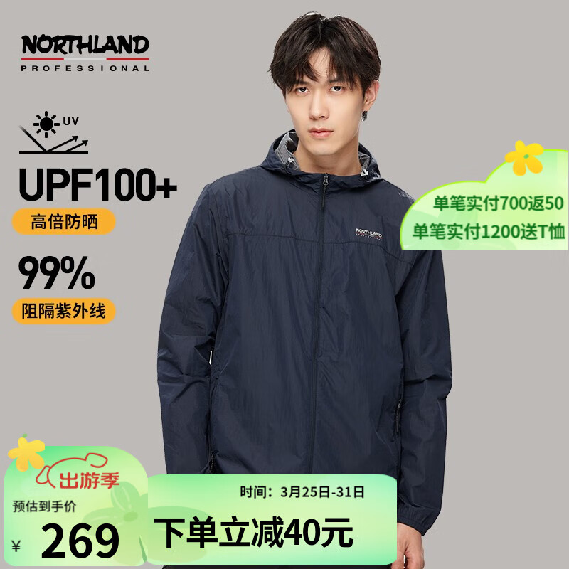 plus会员:诺诗兰(northland)连帽防晒衣外套 nkjdh5388e 暗蓝宝石色