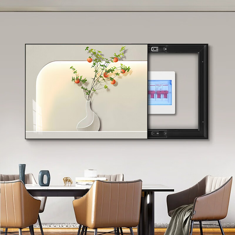 柳莺花燕现代轻奢电表箱装饰画新款遮挡画电闸箱配电箱壁画客厅电表盒挂画 A-翎羽天成 55X45遮盖45cmX35cm表箱 左推拉款