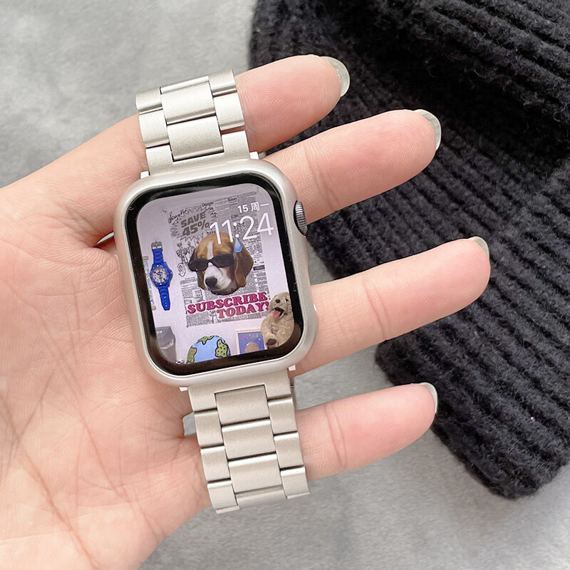 简亦成星光色不锈钢金属链条表带适用iwatch新款s6苹果s7手表