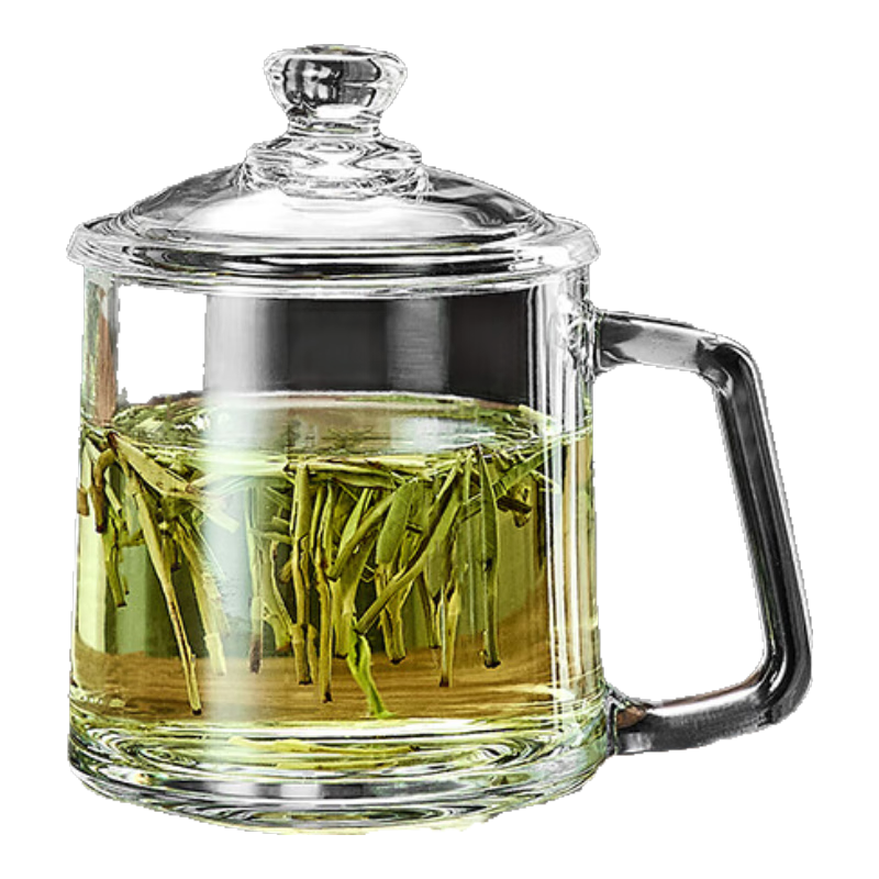 带盖泡茶杯加厚耐高温大容量玻璃把杯待客家用喝茶水杯 加厚玻璃泡茶杯350ml