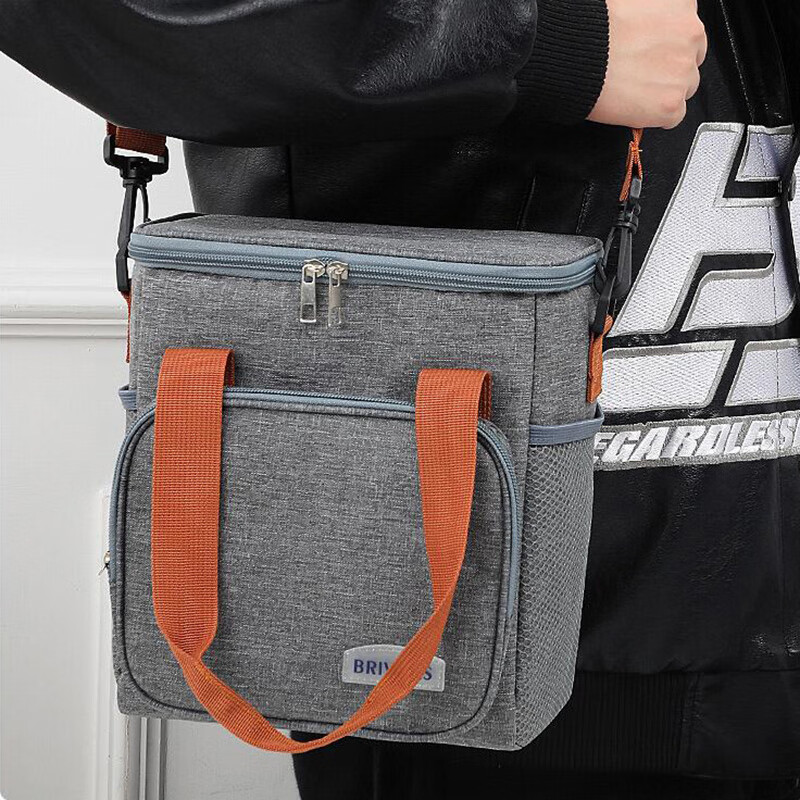 映季 饭盒保温袋上班族学生单肩斜挎手提便当保温包大容量牛津布饭袋 灰色 长*宽*高：23*16*26cm