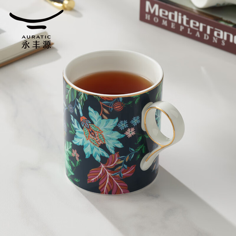 永丰源（auratic）幸福满园350ml马克杯 陶瓷马克杯伴手礼结婚 情侣对杯水杯 礼盒 (单杯-蓝)