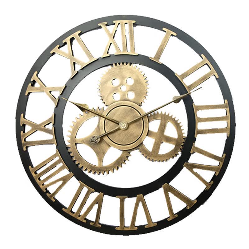 时钟酒吧咖啡馆餐厅背景墙钟表创意静音挂钟装饰 直径40cm金色罗马字