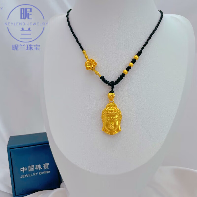 昵兰越南沙金佛头新款锡金实心男女如来佛情侣如来挂坠黄不掉色 佛头