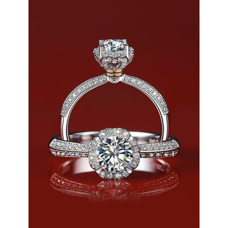 dolv18k手捧花四爪钻戒pt950真金莫桑石戒指女群镶仿真钻石女戒豪华 6