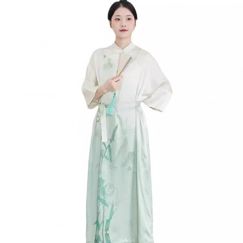 林中尋古琴服裝成年人新款古箏演出服琵琶民樂(lè)表演夏 綠色連衣裙 M