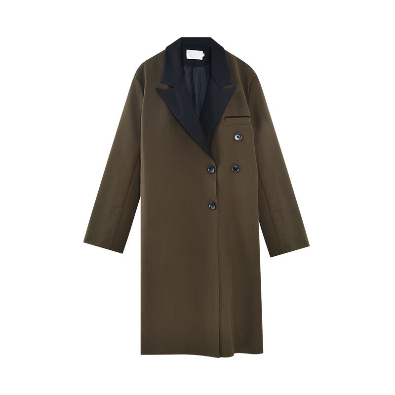 秋冬韩系设计新款气质感西装风衣大衣女赫本风小众中长款外套 咖啡色