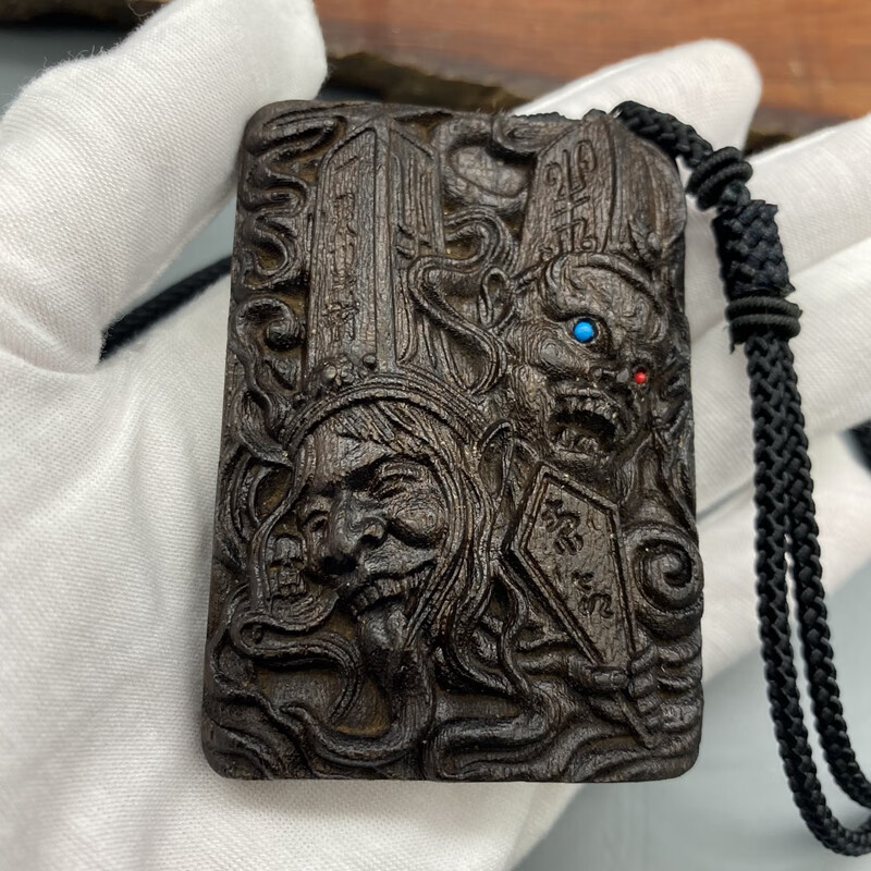 笛恋语黑白无常沉香木牌吊坠一见生财天下太平文玩挂件平安木挂牌无事