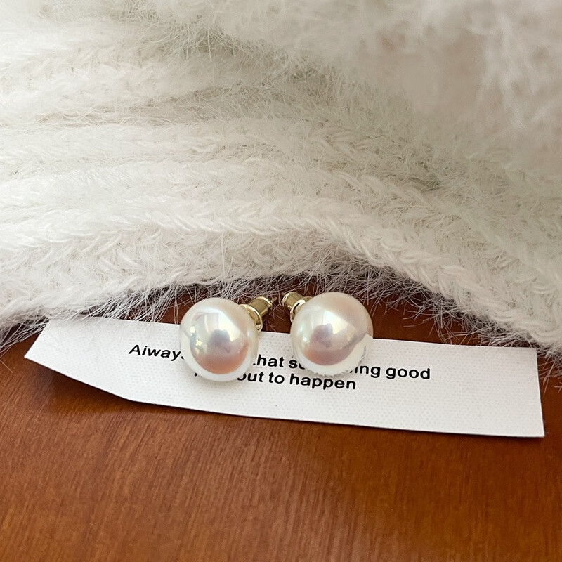 Trendolla925银针圆形馒头仿马贝珍珠耳钉女法式复古气质百搭轻奢耳环ins耳 10mm马贝珍珠银针