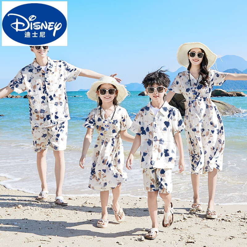 迪士尼（Disney）三亚旅游沙滩裙亲子装一家三口四口夏季海边度假母女装连衣裙拍照 复古泼墨套装 套装 男童90码