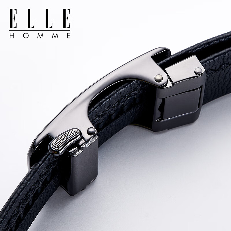 ELLE HOMME男士皮带男腰带真皮头层牛皮自动扣商务礼盒高档生日礼物送男友 【专柜礼盒】枪色镜面-902027 110cm ~130随机(可修剪)