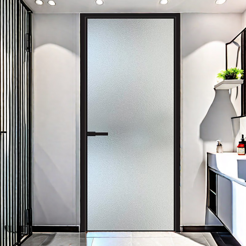 全套极窄浴室超白长虹油砂玻璃家用厕所钛镁合金卫生间门 长虹 磨砂
