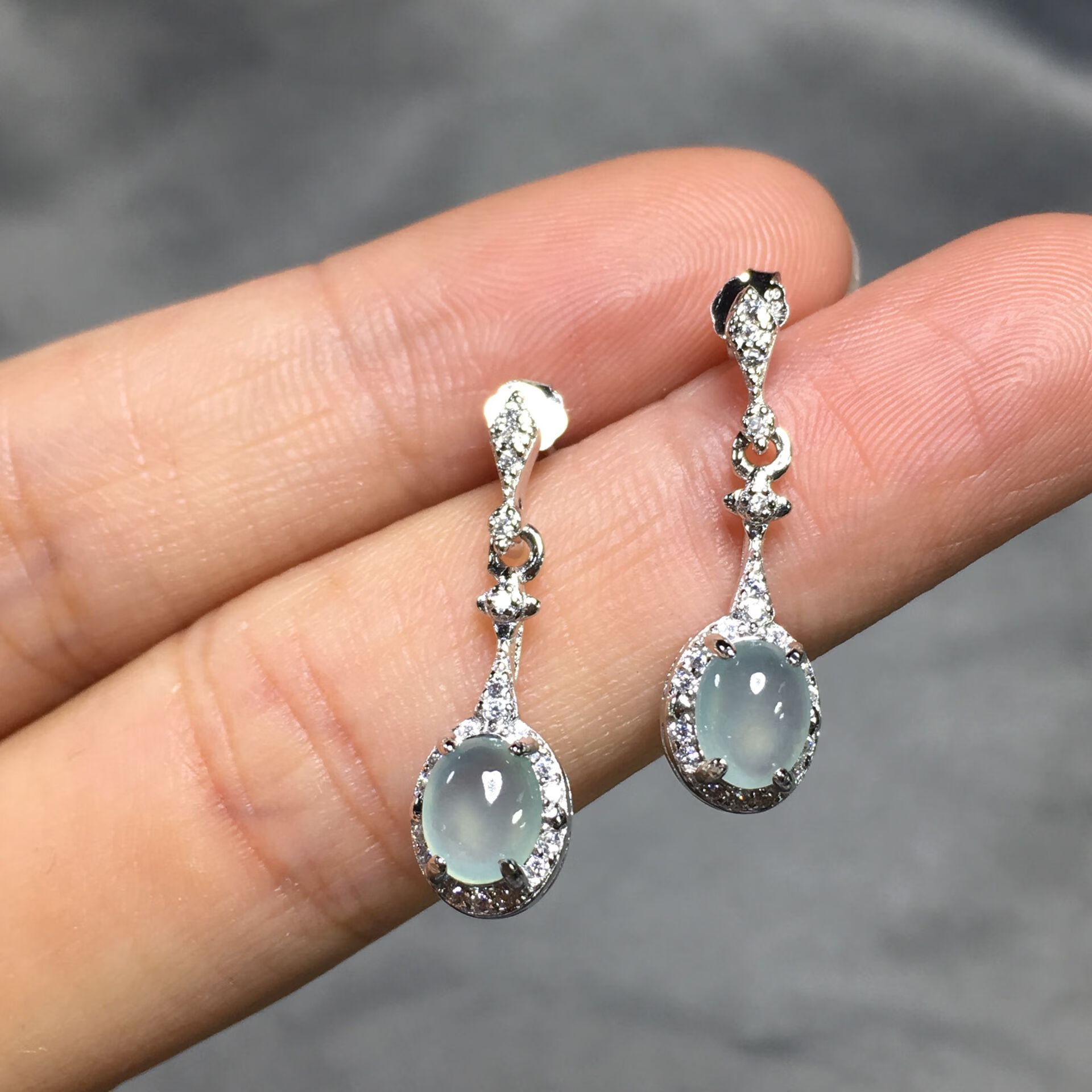 碧允s925银镶嵌 缅甸翡翠a货 简约精美耳钉 冰种耳饰玉石珠宝首饰