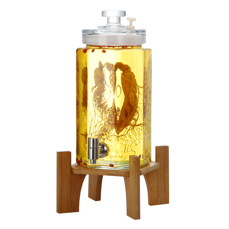 木瑯（mulang）泡酒玻璃瓶泡酒容器泡酒專用瓶泡酒壇高檔泡酒瓶酒桶帶龍頭泡酒罐 20斤+不銹鋼龍頭+竹木底座