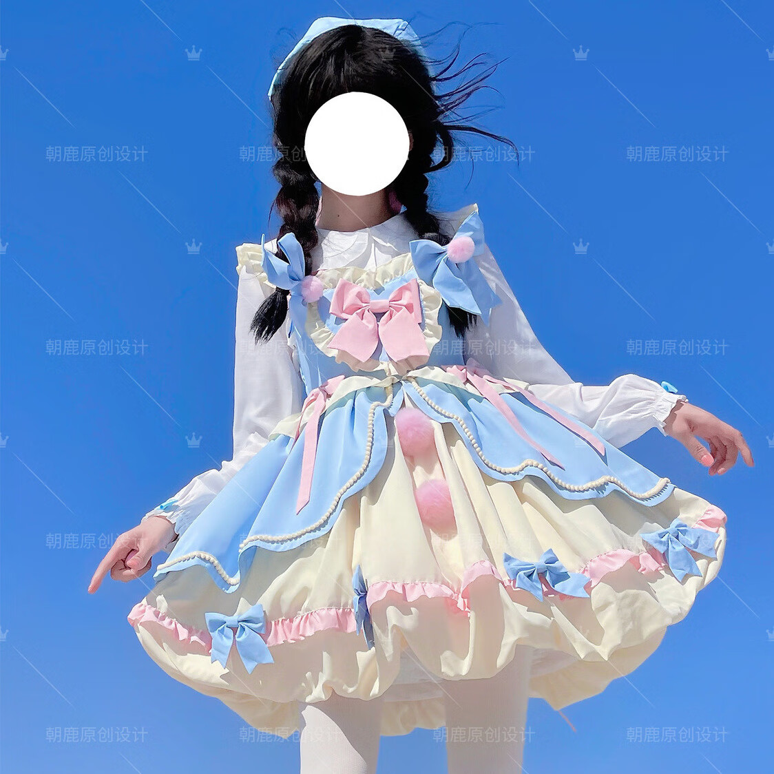 泡芙原创lolita花苞裙甜美洛丽塔蝴蝶结可爱lo裙 蓝色单裙子加拖尾 s