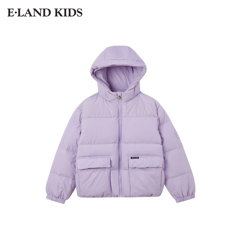 E·LAND KIDS衣恋冬季新品女童学院风拉链连帽鸭绒羽绒服 L/Purple浅紫色/76 165/M