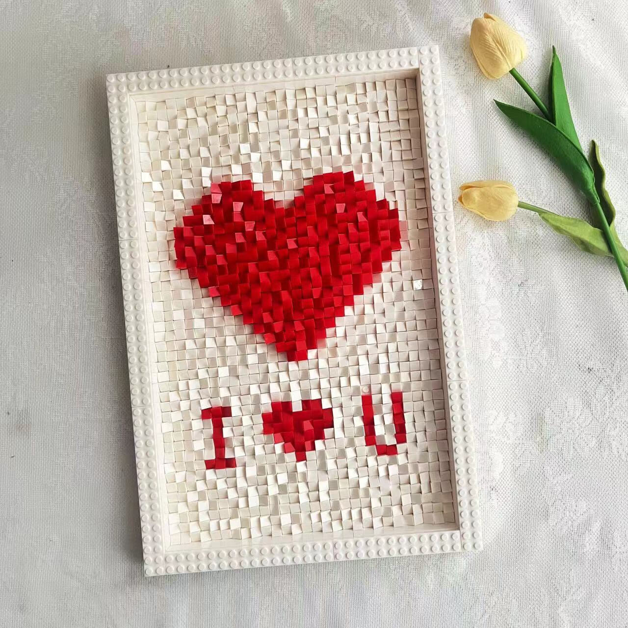 爱心形拼图情人节礼物送女友情侣纪念周年定制积木相框手工 特大框