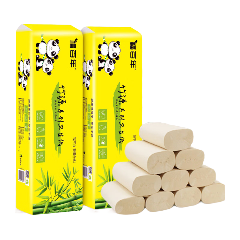 福百年无芯纸大卷纸家用5层加厚擦手纸厕纸卷纸原生竹浆纸母婴适用12卷 5层 108g/卷*12卷 1300g本色12卷