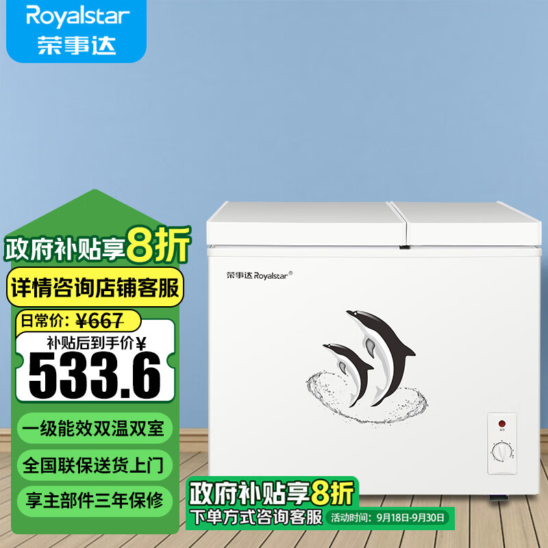 荣事达（Royalstar）双温冰柜家用小型双箱冷柜 冷藏冷冻两用柜双门商用大容量卧式冷柜节能省电 【一级能效 省电款】双温冰柜 158L