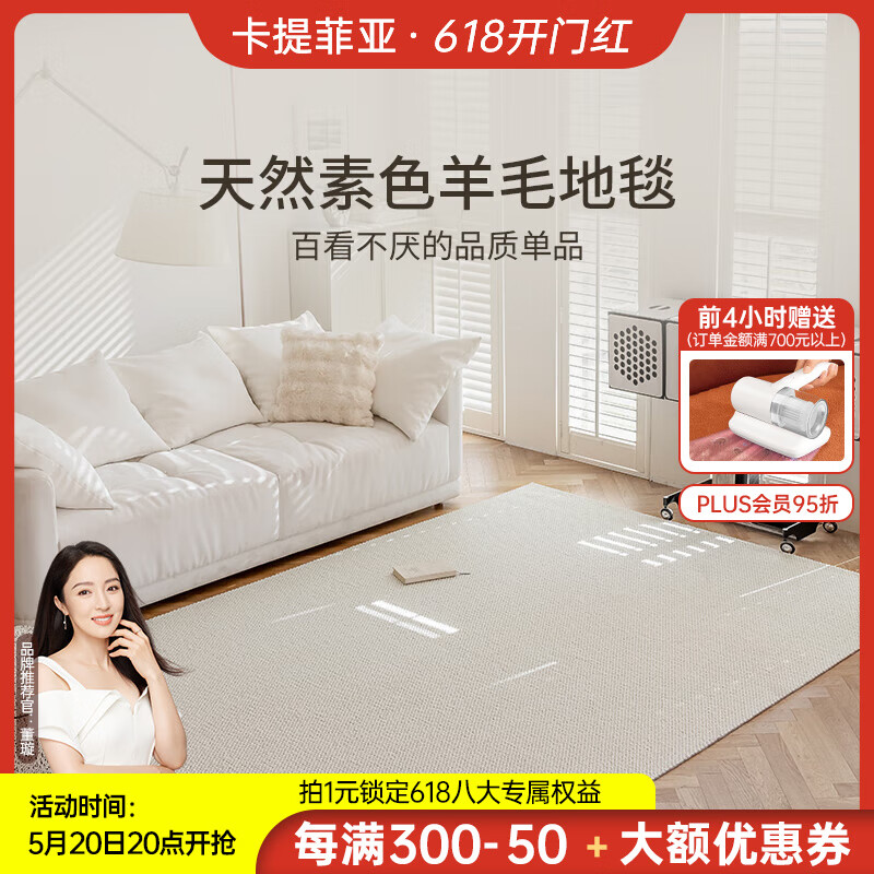 卡提菲亚羊毛地毯客厅高级感沙发茶几毯卧室毯可定制 SY-米白 2.4*3.4米