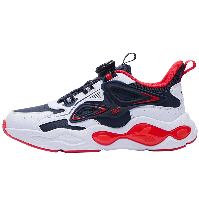 361°童鞋男童運動鞋皮面旋鈕扣兒童休閑鞋年冬季新款中大童鞋子 深石藍色/361度白/能量紅色 38