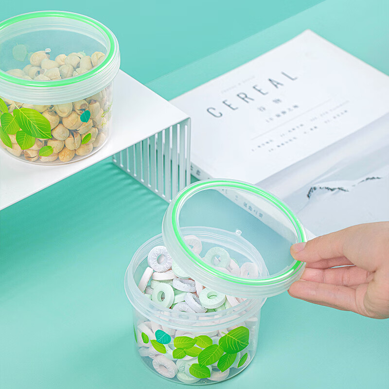 茶花圆形保鲜盒食品级冰箱保鲜盒水果零食透明塑料密封储物盒食品保鲜 1420ml透明保鲜盒【二个】